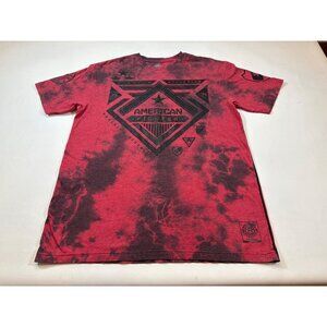 American Fighter Mens Red & Black Tie-Dye Graphic T-Shirt 2XL Crewneck (GG262)